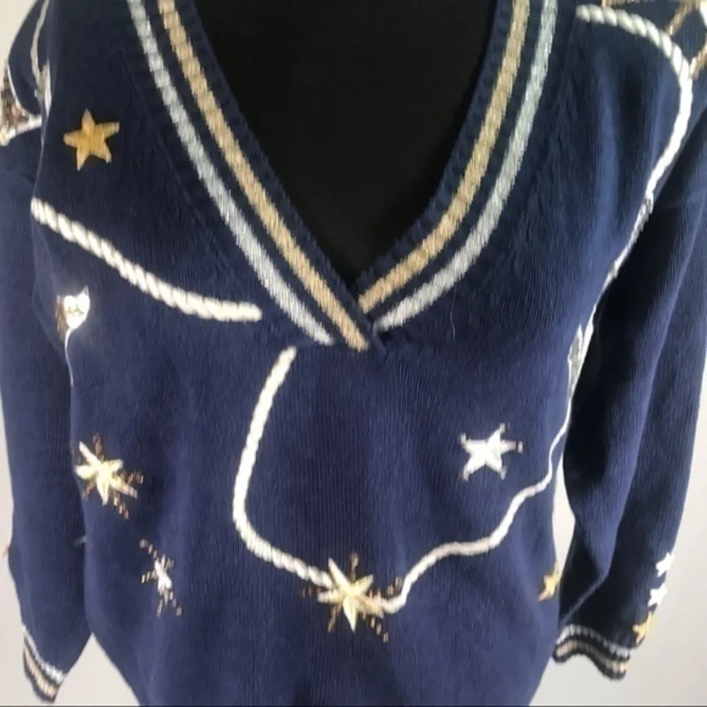 80’s Vintage ‘Joyce’ Nautical Theme Embellished V-Neck Sweater